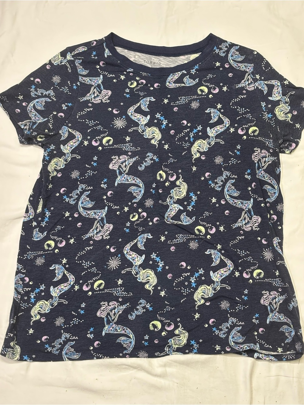 torrid Navy Short Sleeve Tee with Pastel Mermaid Print